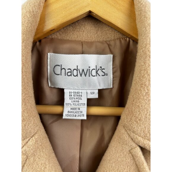 Chadwicks Wool Peacoat Womens 12P Tan Camel Double Breastd Jacket Timeless Style - Picture 2 of 8